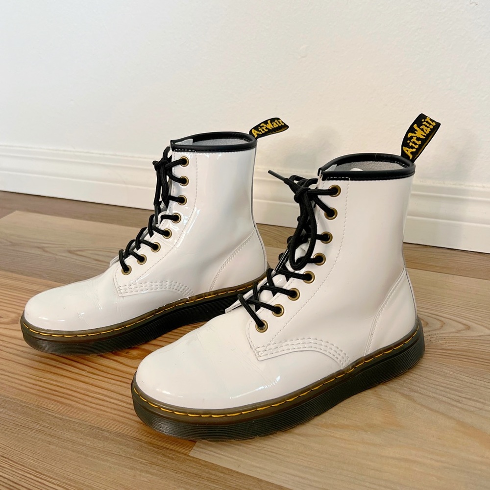 Dr. Martens White Patent Leather Combat Boots